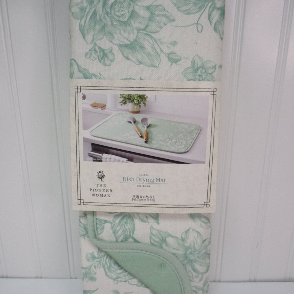 Pioneer Woman Agatha Dish Drying Mat Green White 18" x 24" 100% Polyester New